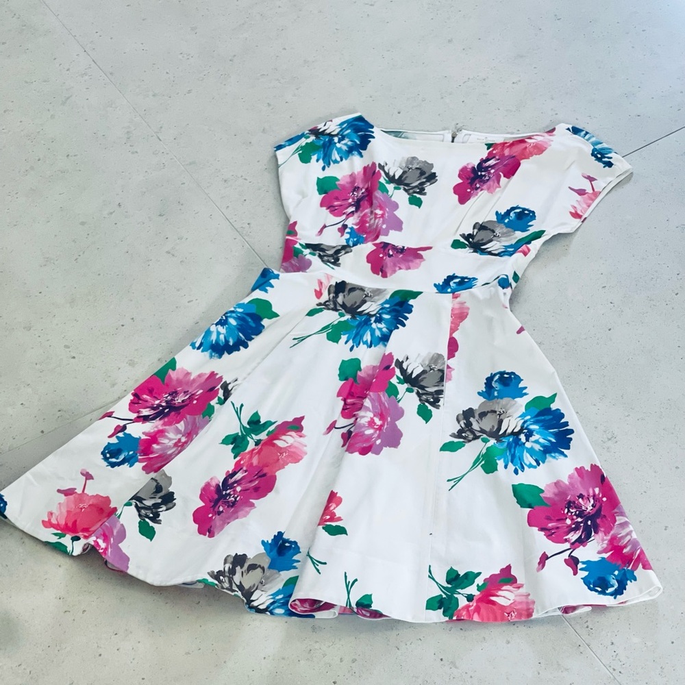 Floral Fit & Flare Women Dress - White with Pink, Blue & Green